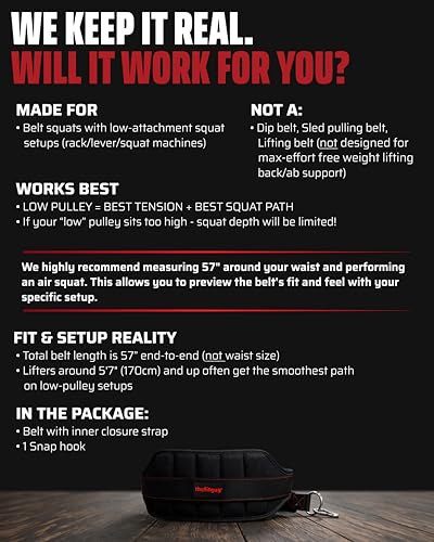 THEFITGUY Ultimate Belt for Belt Squats, Rack Attachment and Squat Machine, Structured Back Support, Stays Low During Down Movement, Padded Hip & Thigh Area, Buckle Strap - No Sliding Down, Heavy Duty