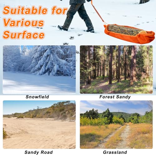 Deer Drag Sled, Heavy Duty Tear Resistant Hunting Sled with Deer Drag Harness and Rope, Portable Hunting Accessories for Game Dragging, Hauling Elk, Turkey, Duck, and Ice Fishing Gear