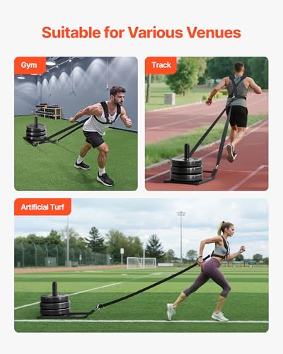 VEVOR Football Sleds and Chutes, Weight Sled, Football Training Pull Push Running Sled, Fitness Workout Sled Push Gym Equipment, Adjustable Height Handle, Compatible 1/2 in Weight Plates - style: Dragging