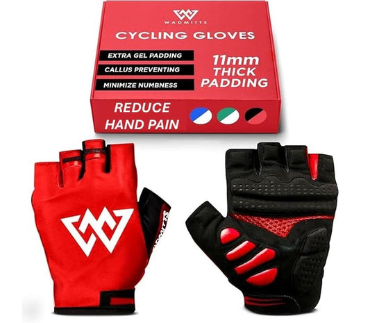 11mm Extra Thick Half Finger Padded Cycling Gloves – Shock-Absorbing, Anti Chatter Bike Gloves for Men and Women Cycling, Lifting, Wheelchair Use - color: Red, Black, size: X-Large