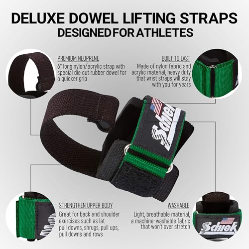 Schiek Sports Model 1000-DLS Deluxe Dowel Lifting Straps - color: Green