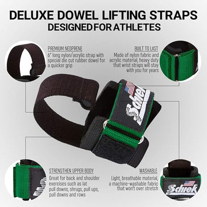 Schiek Sports Model 1000-DLS Deluxe Dowel Lifting Straps - color: Green