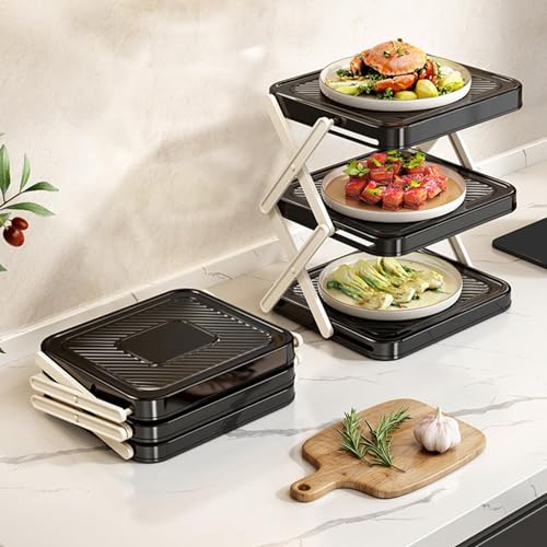 Multi-Tier Prep Tray Rack Foldable Space Saving 3 Tier - color: Black