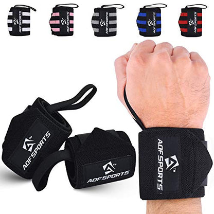 AQF Wrist Wraps for Weightlifting & Powerlifting, 18" USPA Approved (Pair) - color: Full Black