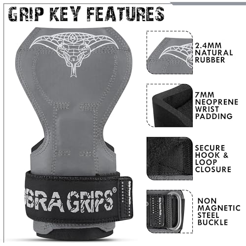 Cobra Grips Weight Lifting Gloves with Adjustable Neoprene Padded Wrist Wraps - Heavy Duty Alternative to Power Lifting Hooks for Deadlifts