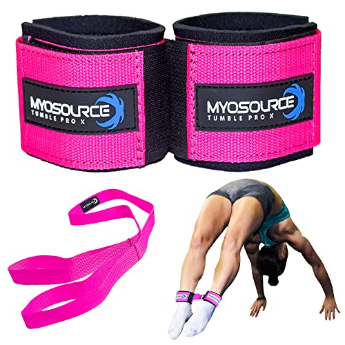 Tumble Pro X Ankle Straps Kit – Cheerleading Standing Tumbling Equipment, Gymnastics Backhandspring Trainer – Includes Flexibility Stunt Stretch Strap – Blue, Pink, Purple