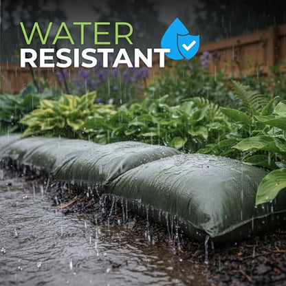 Empty Sandbags Military Green with Ties 14" x 26" - Woven Polypropylene Extra Heavy Duty Sand Bags Flood Protection