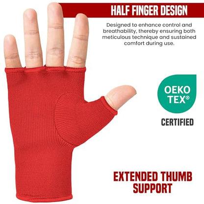 RDX Boxing Hand Wraps Inner Gloves Men Women, Half Finger Elasticated Bandages, Under Mitts Fist Protection, Muay Thai, Kickboxing, MMA, Martial Arts Speed Bag Punching Training - color: Red White, size: Medium