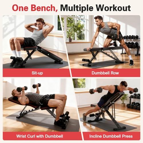 2026 ALSO GO New Adjustable Weight Bench, Workout Benches with Leg Extension, Foldable Incline Decline Bench Press, Roman Chair, Full Body Strength Training Equipment for Home Gym - color: Deep Black