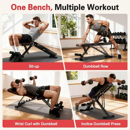 2026 ALSO GO New Adjustable Weight Bench, Workout Benches with Leg Extension, Foldable Incline Decline Bench Press, Roman Chair, Full Body Strength Training Equipment for Home Gym - color: Deep Black