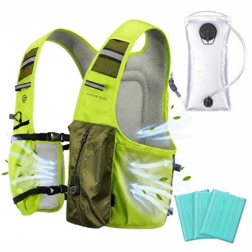 Cooling Hydration Vest with 2L BPA-Free Water Bladder, Running Vest with 3 Removable Cooling Packs, Lightweight Outdoor Hydration Pack for Hot Weather, Hiking, Cycling, Training - color: Green