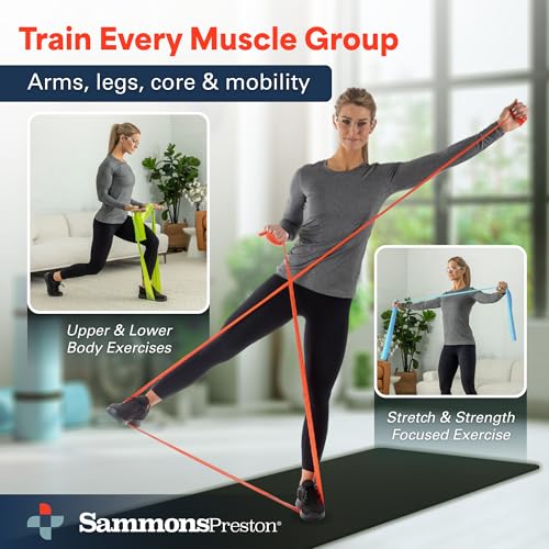 Sammons Preston Resistance Bands, Exercise Band, Workout, 5 ft, 5-Pack