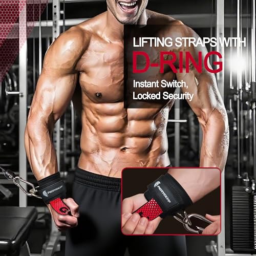 Double-Side Anti-Slip PERYOLYF Lifting Straps with D Ring - Adjustable Gym Straps for Deadlifts, Weightlifting & Cable Machine - Thick Wrist Support for Men & Women