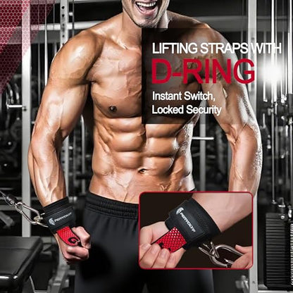 Double-Side Anti-Slip PERYOLYF Lifting Straps with D Ring - Adjustable Gym Straps for Deadlifts, Weightlifting & Cable Machine - Thick Wrist Support for Men & Women