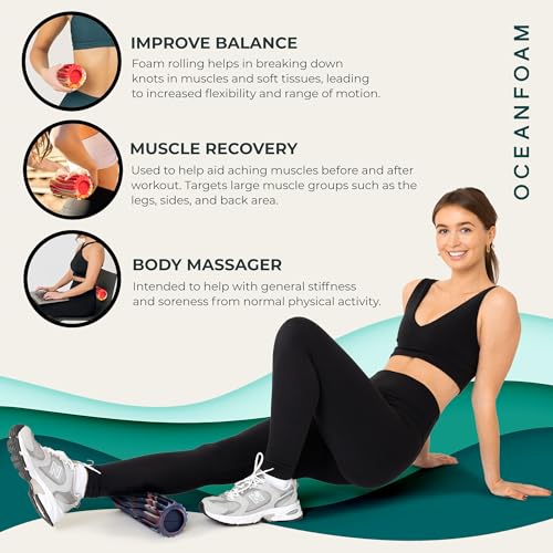 Ripple Travel Foam Roller (11" x 3.35") Firm Mini Foam Roller for Physical Therapy, Deep Tissue Massage, Back Pain - High Density, Wave Textured, Yoga, Exercise (Red, Gold & Natural Marbled) - color: Red, Gold & Natural Marbled