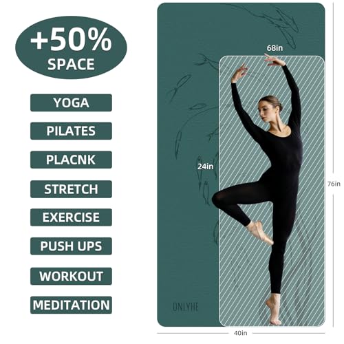 Extra Wide Yoga Mat 76"x40"x10mm TPE Double-Width Exercise Mat for Couples, Tall Yogis & Home Workouts, Non-Slip, Free of PVC & Latex - color: Green + Orange