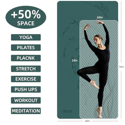 Extra Wide Yoga Mat 76"x40"x10mm TPE Double-Width Exercise Mat for Couples, Tall Yogis & Home Workouts, Non-Slip, Free of PVC & Latex - color: Green + Orange