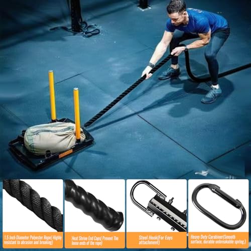 Weight Workout Sled Pulling Rope - 1.5 Inch Dia.15FT 20FT 30FT 40FT Length Heavy Duty Workout Rope for Weight Sled, Tire Drag, Football Training, Fitness Resistance Exercise Equipment for Men & Women