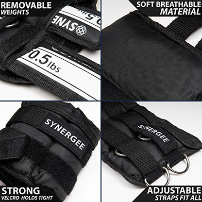Synergee Comfort Fit Adjustable Ankle/Wrist Weights (Set of 2). Available in 5lb, 10lb & 20lbs. One Size Fits All. - color: a) 5 lbs - 2.5 lbs per side