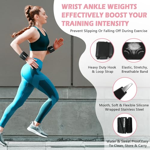 Ankle Weights for Women & Men, Adjustable Wrist & Ankle Weights 2 LB Each for Beginner & Pro, Soft Silicone Weighted Bangle for Walking, Pilates, Yoga, Running, Swimming, Arm & Leg Workouts (Set of 2)