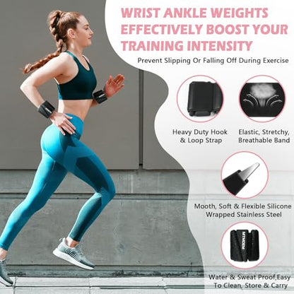 Ankle Weights for Women & Men, Adjustable Wrist & Ankle Weights 2 LB Each for Beginner & Pro, Soft Silicone Weighted Bangle for Walking, Pilates, Yoga, Running, Swimming, Arm & Leg Workouts (Set of 2)