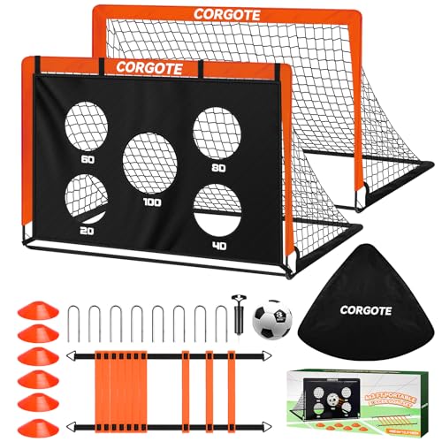 Toddler Soccer Goals for Backyard Set of 2, 4x3ft Portable Pop Up Soccer Net, Kids Soccer Training Equipment with Ball, Cones, Ladder, Scoring Target, 3-14Years Old Birthday Gifts for Boy Girl