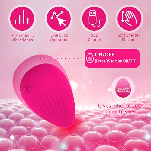 Silicone Massage Ball for Myofascial Release - Handheld Portable Electric Vibrating Massager, Joint Trigger Point Therapy, Jaw Muscle Knots and Yoga Therapy, Pain Relief and Muscle Recovery - Rose Red
