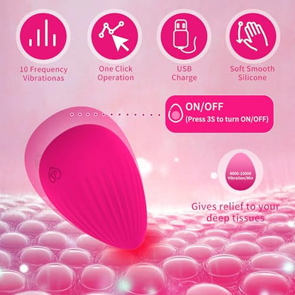 Silicone Massage Ball for Myofascial Release - Handheld Portable Electric Vibrating Massager, Joint Trigger Point Therapy, Jaw Muscle Knots and Yoga Therapy, Pain Relief and Muscle Recovery - Rose Red