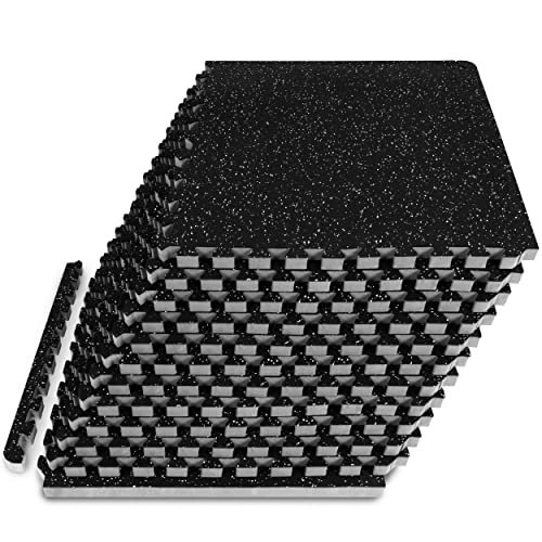 ProsourceFit Rubber Top Exercise Puzzle Mat ¾-inch, EVA Foam, Protective Interlocking Tiles for Home Gym Equipment and Workouts; Grey, 48 SQ FT, 12 Tiles - color: Grey, size: 12 Pack (48 SQ FT)