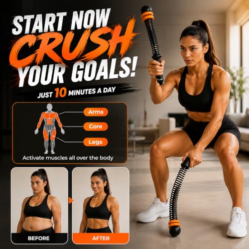 Ropeless Battle Ropes Adjustable Weighted Cordless Battle Rope Sticks for Home Gym, Portable Full Body Workout Equipment for Cardio & Strength Training, Includes Wrist Straps & Carry Bag