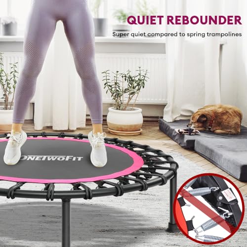ONETWOFIT Mini Rebounder Trampoline for Adults with Bar, Adjustable Handle - color: Pink