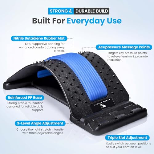 Spine Decompression Back Stretcher with Massage Ball - 3 Level Adjustable Back Cracker Board for Lower Back Comfort - Posture Support and Scoliosis Aid for Home, Office & Gym