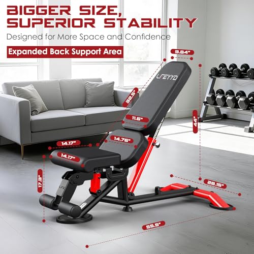 Adjustable Weight Bench for Home Gym, Strength Training Adjustable Workout Benches for Full Body, 1800Lbs Capacity Bench Press for 7 Back & 3 Seat Positions, Flat/Incline/Decline Bench
