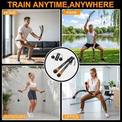 RYACO Ropeless Battle Ropes for Home Gym – Heavy Duty Portable Cordless Battle Ropes for HIIT,Strength& Low-Impact Aerobic Training for Men & Women,Equipped with Detachable Weight Rings, Counting Jump Ropes , Black