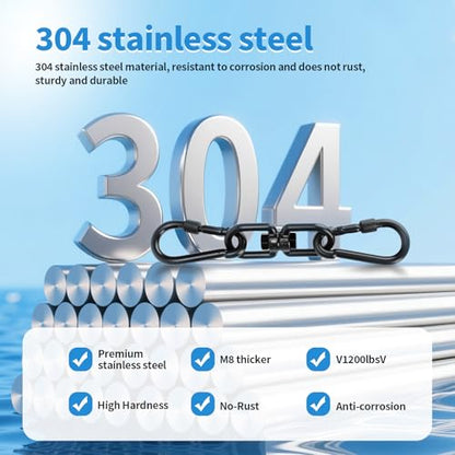 Aheucndg 1200 lb Capacity Heavy Duty Double Ended Eye Hook with Snap Hook, SUS304 Swivel Hooks 1Pack + Snap Hooks 2Pack, for Aerial Yoga, Hanging Hammock, Web Tree Swing, Swing Spinner M8