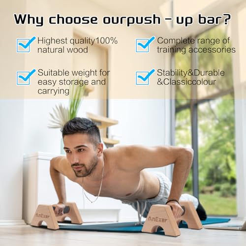 Push Up Stands, Handstand Parallettes Bars, Solid Wood Push Up Bars with Non-Slip Mat Push up Handles for Floor Exercise Home Workout Equipment for Men & Women Strength Training