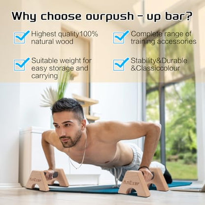 Push Up Stands, Handstand Parallettes Bars, Solid Wood Push Up Bars with Non-Slip Mat Push up Handles for Floor Exercise Home Workout Equipment for Men & Women Strength Training