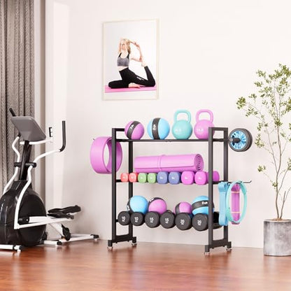 Adjustable 3-Tier Dumbbell Rack – Heavy-Duty Metal Weight Storage Stand for Dumbbells, Kettlebells, and More – Space-Efficient Home Gym Organizer – 396 lb Capacity (Dumbbells Not Included)