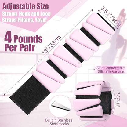 Pilates 2Lbs Each(Set of 4) Wrist Ankle Weights for Women, Wearable Arm Leg, Adjustable Weighted Wristbands Arm Leg Weights Suitable for Walking Swimming Running Yoga Gym