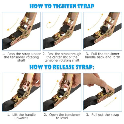 6 Pcs 1 Inch Ratchet Straps Heavy Duty 20ft Tie Down Strap Ratchet with Hooks, 2200 LBS Break Strength, Black Cargo Ratchet Straps for Motorcycle Straps Tie Downs, Appliances, Equipment