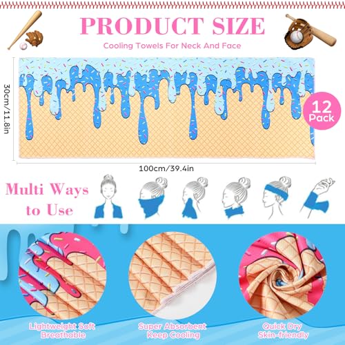 12 Pcs Cooling Towel with Mesh Storage Bag and D Ring Hook, 40" x 12" Soft Breathable Chilly Microfiber Sport Towels for Yoga Running Gym Workout Sport Party Favors Team Gift(Ice Cream Drip) - style: Ice Cream Drip