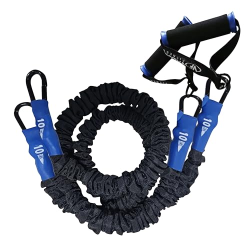 Valor Fitness Resistance Bands - 5lb to 25lbs - Carabiners Attached & 2 Bands per Weight Option with Handles– Sheath Covered - Strength Training New Compact 39" Design - Wall Door Rack Mount Options - color: Black -10 lb Pair