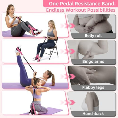 Pedal Resistance Band with Handles and Door Anchor, Detachable Foot Pedal Resistance Band with Stainless Steel Buckles, Multifunction Tension Rope Tummy Trimmer for Full Body Workout Home Gym Women