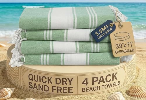 LANE LINEN Large Turkish Towel Set of 4 – Pre-Washed Pool Towels, Extra Large, Quick Dry & Sand Free, Fast Drying Lightweight Travel Towels, 39"x71" – Jade Green - color: 11: Jade Green, size: Pack of 4