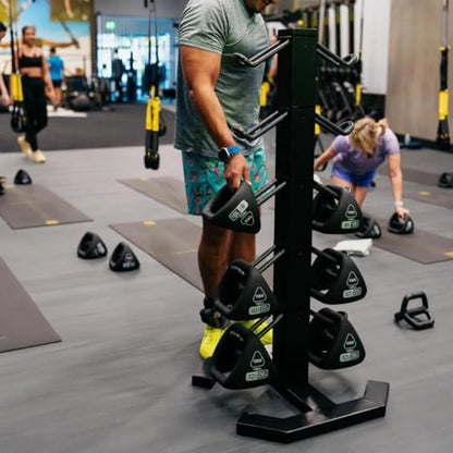 TRX YBell Neo Series 3-in-1 Kettlebell, Dumbbell and Push Up Bar Workout Equipment | Commercial Grade Neoprene Coated Surface | Perfect for Strength Training & Conditioning Workouts | Bundle - size: 180lbs 10-Pack with Rack