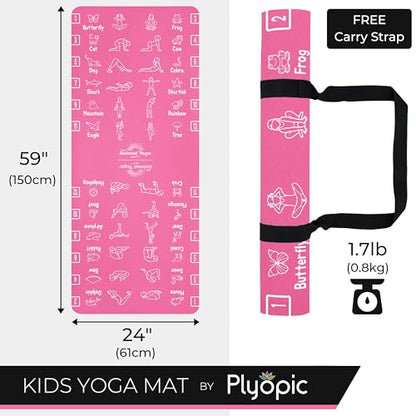 Plyopic Kids Yoga Mat - Non-Slip Lightweight TPE Exercise Mat - Ideal for Boys & Girls (Ages 3-12), Toddlers & Children in Kindergarten, Preschool, School. PVC Free. 6mm Thick. Carry Strap