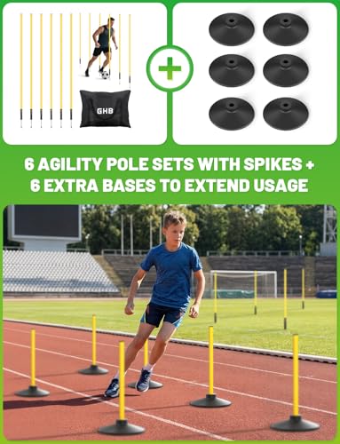GHB Rubber Base 6 Pack Compatible Agility Poles Sports Soccer Training Extention,Detachable Speed Training Equipment Football Accessories