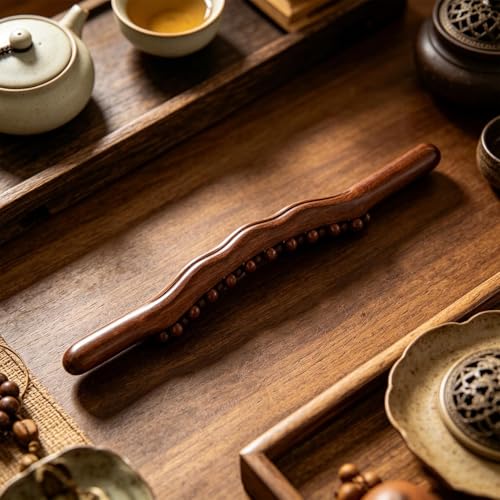 Massage Stick Wood - Portable Wooden Natural Roller Bar,31-Bead Back Massage Roller Stick,for Home House Bedroom Office Indoor Women Men Arm Legs Shoulders