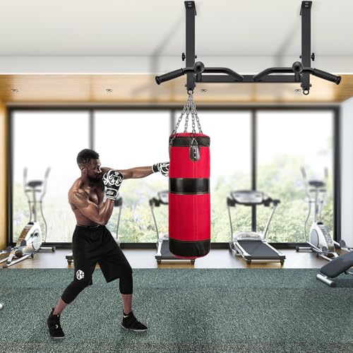 SELEWARE Heavy Duty Welded Pull Up Bar Wall/Joist/Ceiling Mount Chin Up Bar - color: F2: Black 24" Ceiling Mount Pull Up Bar