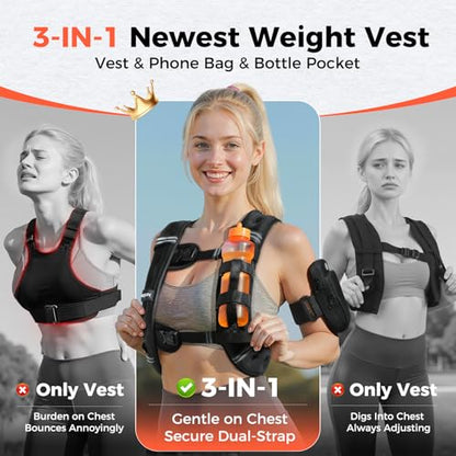 2026 FEIERDUN WV1 3-IN-1 Weighted Vest Kit with Phone Holder & Water Pocket, 8lb/12lb/20lb Chest-friendly Vest for Running, Walking, Workout, Fitness, Cardio, Training & Strength Building